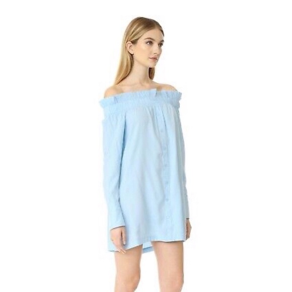 MinkPink Off Shoulder Blue Long Sleeve Mini Dress - Picture 3 of 14